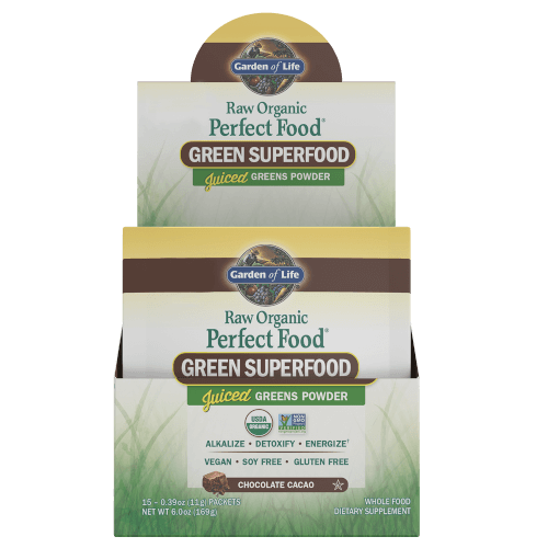 Garden of Life Perfect Food Raw Chocolate Cacao Box of 15 Single Serv. Packs